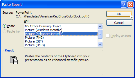 Using Paste Special to insert graphics